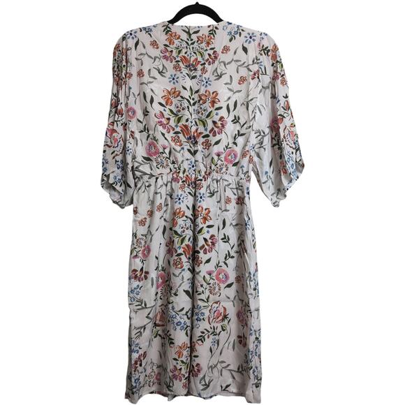 Anthro Laia White Floral 3/4 Sleeve V-Neck Midi Dress Turkey Botanical Size 4 - Picture 4 of 9